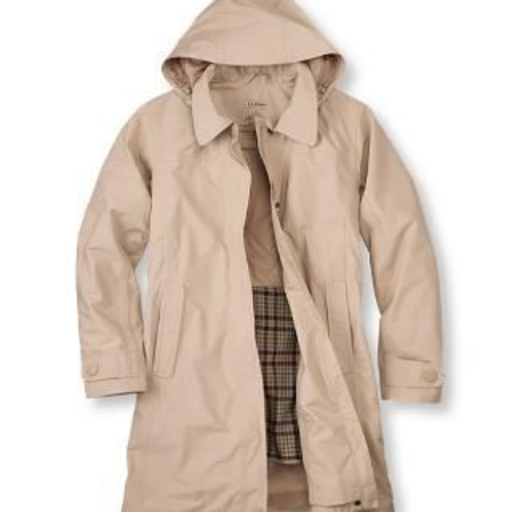 L.L Bean Rain Trench Jacket Size Large Cream Lined